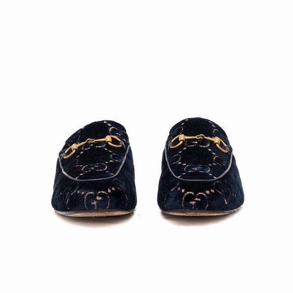 Gucci Princetown GG Monogram Blue Velvet Horsebit Mule Slides Navy 37 US7 - Picture 11 of 16